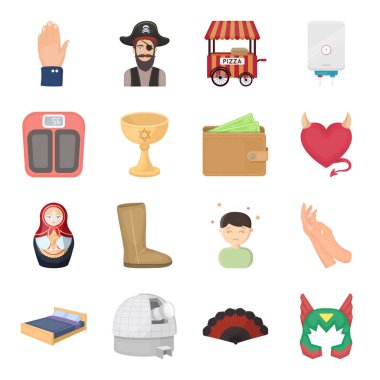 Bilim, eğitim, tıp ve diğer web simgesi karikatür tarzı. Sağlık, rekreasyon, gelenek kutsal kişilerin resmi içinde set koleksiyonu.