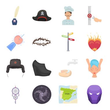 Bilim, eğitim, tıp ve diğer web simgesi karikatür tarzı. Sağlık, rekreasyon, gelenek kutsal kişilerin resmi içinde set koleksiyonu.
