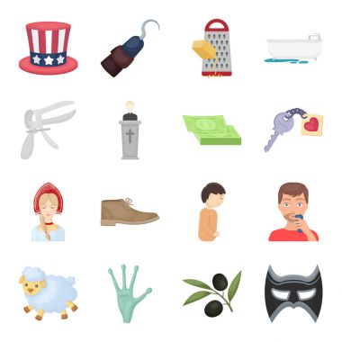 Bilim, eğitim, tıp ve diğer web simgesi karikatür tarzı. Sağlık, rekreasyon, gelenek kutsal kişilerin resmi içinde set koleksiyonu.