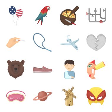 Bilim, eğitim, tıp ve diğer web simgesi karikatür tarzı. Sağlık, rekreasyon, gelenek kutsal kişilerin resmi içinde set koleksiyonu.