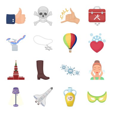 Bilim, eğitim, tıp ve diğer web simgesi karikatür tarzı. Sağlık, rekreasyon, gelenek kutsal kişilerin resmi içinde set koleksiyonu.