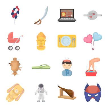 Bilim, eğitim, tıp ve diğer web simgesi karikatür tarzı. Sağlık, rekreasyon, gelenek kutsal kişilerin resmi içinde set koleksiyonu.