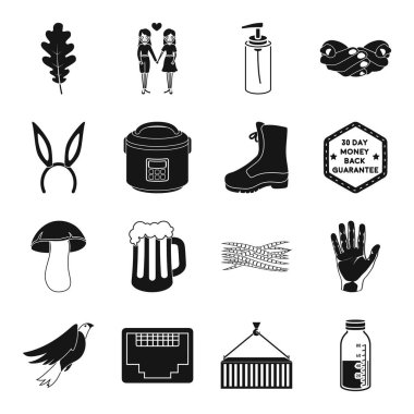 Tıp, Ulaştırma, mutfak ve diğer web simge siyah stil içinde. Kuaför, ekipman, küme koleksiyon gay simgeleri.