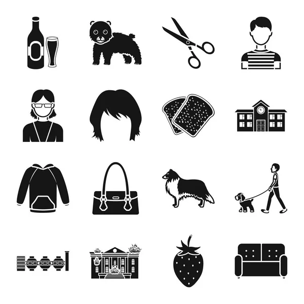 Atelier, comida, arquitectura y otro icono web en estilo negro. ropa, accesorios, iconos de la industria en la colección de conjuntos . — Vector de stock