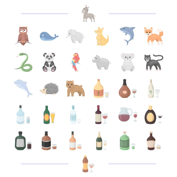 Напої, рідина, продукти та інша веб-іконка в мультиплікаційному стилі. Тварини, домашні, птахи, іконки в наборі . — стоковий вектор