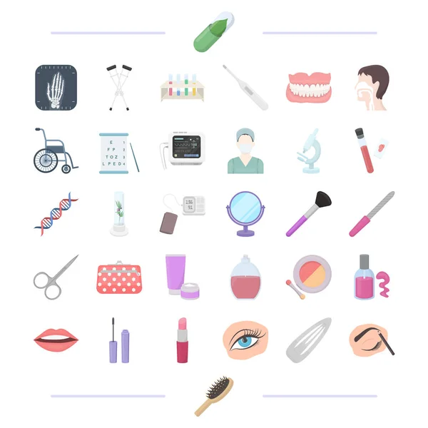 Avortement, cosmétologie, maquillage et autres icônes web en dessin animé style crayon, peigne, icônes de médecine dans la collection set . — Image vectorielle
