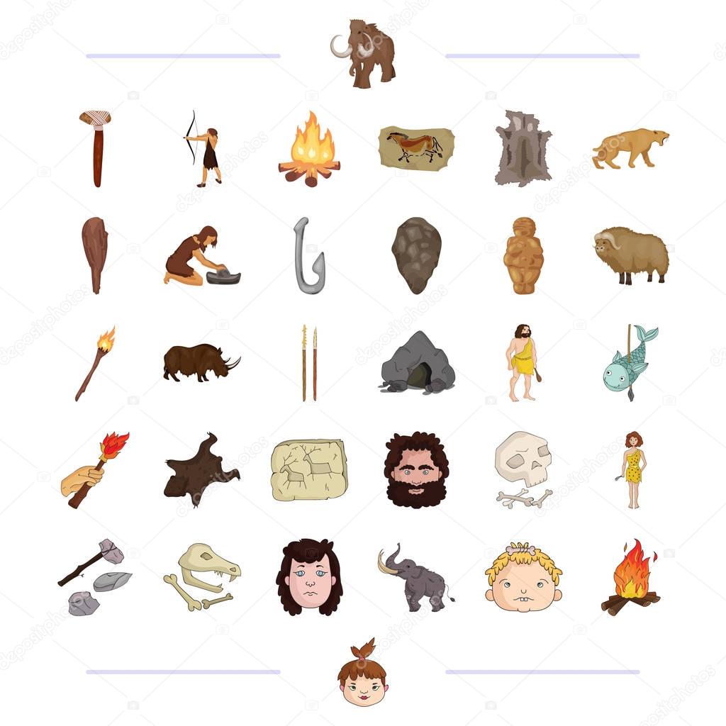 Neolithic, prehistoric, hunting and other  icon in black style. mining, drawing, weapons icons in set collection.