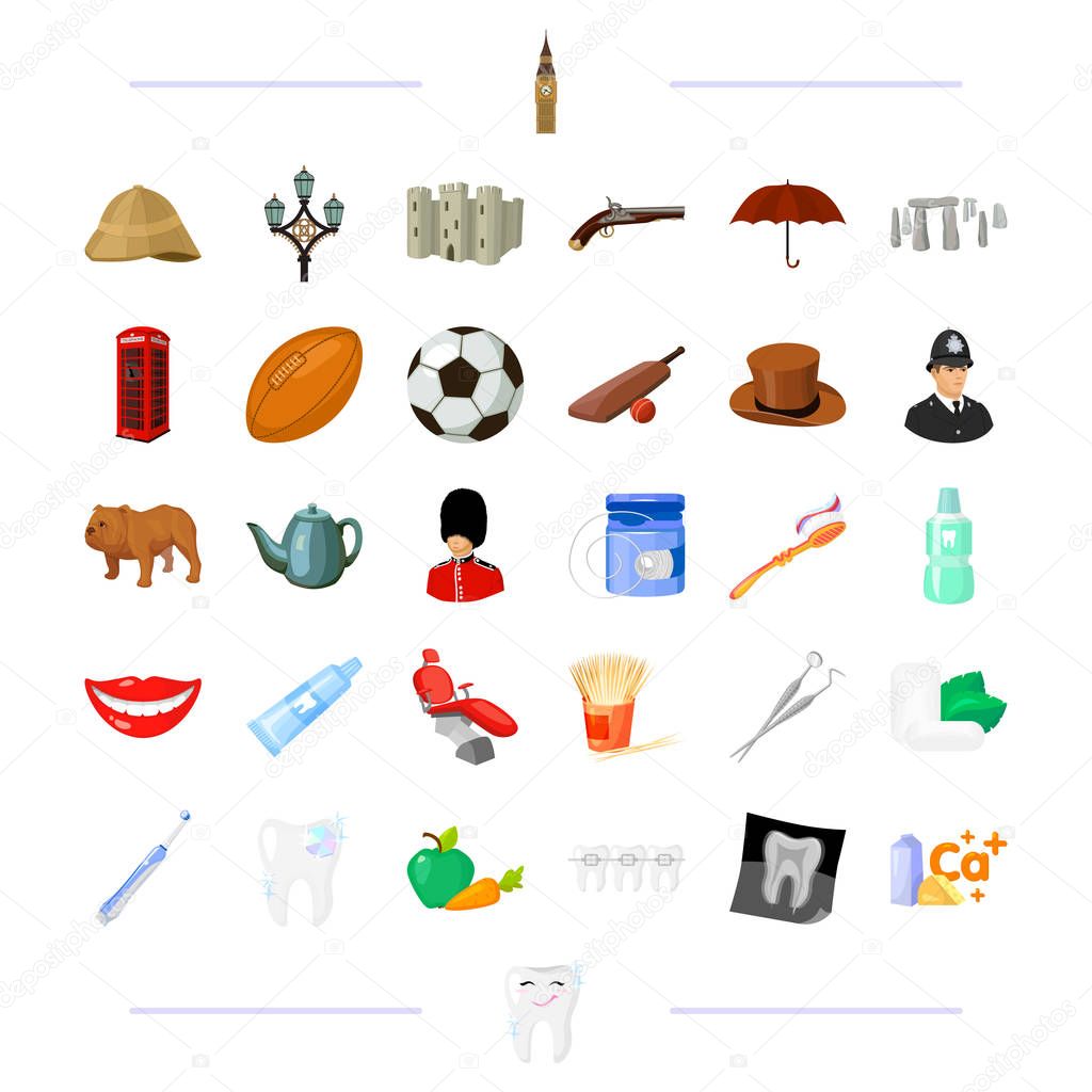 Dentist, medicine, England and other  icon in black style.traditions, travel,hygiene icons in set collection.
