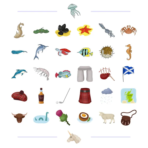 Видів, море, тварин і інших web значок у стиль мультфільму. Шотландії, країна, традиція іконки в розділ «колекції». — стоковий вектор
