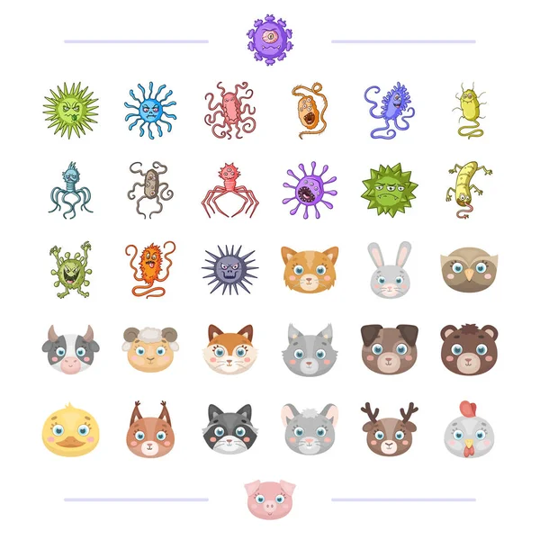Wirusów, bakterii, choroby oraz innych internetowych ikony w stylu cartoon. Ikony zwierząt domowych i dzikich w zestaw kolekcji. — Wektor stockowy