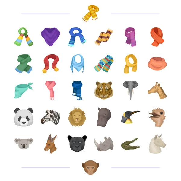Diferentes tipos de bufandas y otro icono web en estilo de dibujos animados. animales salvajes iconos en la colección de conjuntos . — Archivo Imágenes Vectoriales