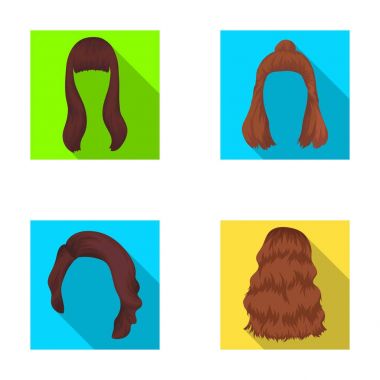 Saç uzun, kırmızı ve diğer türleri. Arka saç toplama simgeler düz stil vektör simge stok çizim web içinde ayarla..