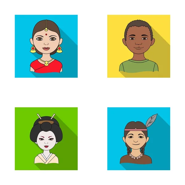 Mujer india, africana, japonesa, india. Iconos de colección de conjunto de raza humana en estilo plano vector símbolo stock ilustración web . — Vector de stock