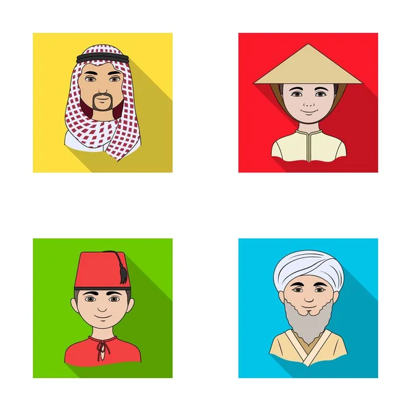 Árabe, turco, vietnamita, asiático. Iconos de colección de conjunto de raza humana en estilo plano vector símbolo stock ilustración web . — Vector de stock