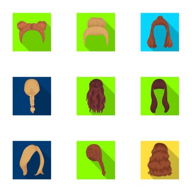 Dörtlü, sarışın örgüler ve diğer türleri saç. Arka saç toplama simgeler düz stil vektör simge stok çizim web içinde ayarla..