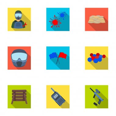 Marker paintball, ekipman, toplar ve oyun için diğer takımlar için. Paintball tek kutsal kişilerin resmi içinde düz stil vektör simge stok çizim web.