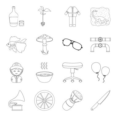 Bıçak, yemek, güzellik ve diğer web simgesi anahat tarzı. Sıhhi tesisat, Meslek, alkol simgeler koleksiyonu ayarla.