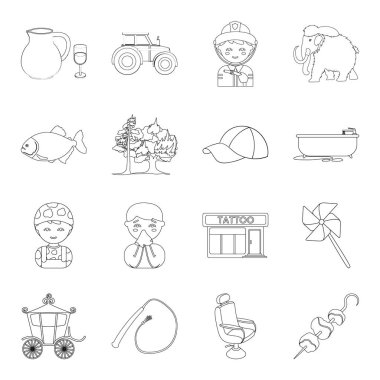 Meslek, hizmet, gıda ve diğer web simgesi anahat tarzı. tarım endüstrisi, giyim simgeler kümesi koleksiyonundaki.