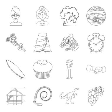 Güzellik, Meslek, spor ve diğer web simgesi anahat tarzı. Tarih, Ekonomi, küme toplama alanı simgeleri.