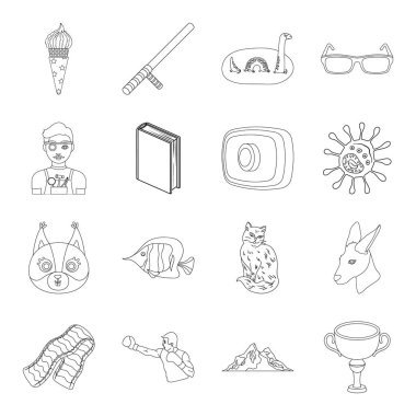 Spor, güvenliği, hayvan ve diğer web simgesi anahat tarzı. Tıp, eğitim, küme toplama hobi simgeleri.