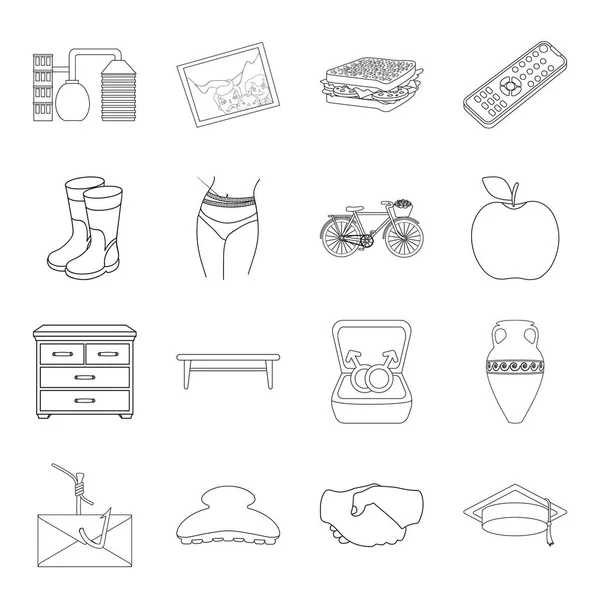 Fitness, arredamento, computer e altre icone web in stile contorno. Sport, viaggi, icone alimentari nella collezione set . — Vettoriale Stock