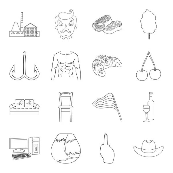 Fitness, deportes, alcohol y otro icono de la web en style.fishing esquema, cocina, iconos de la tecnología en la colección de conjuntos . — Vector de stock