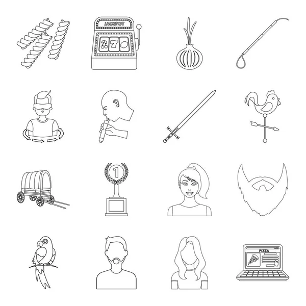 Ejército, deporte, animal y otro icono de la web en style.vegetables esquema, servicio, iconos de emoción en la colección de conjuntos . — Vector de stock