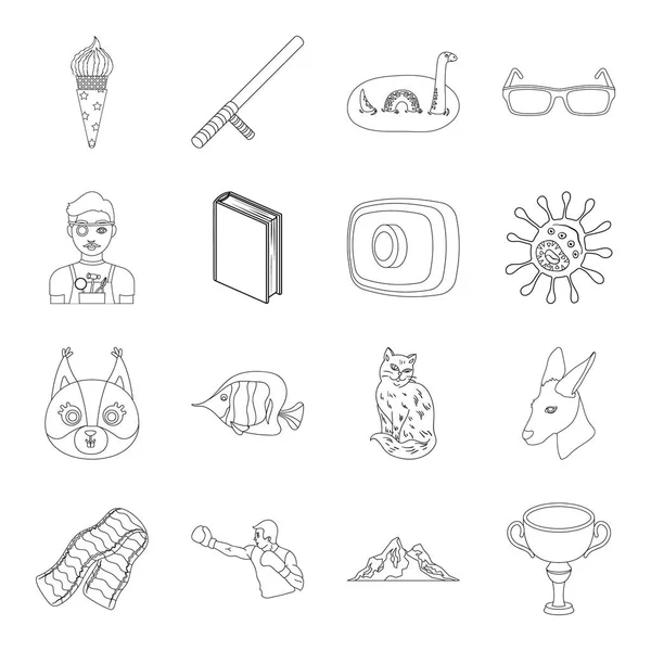 Spor, güvenliği, hayvan ve diğer web simgesi anahat tarzı. Tıp, eğitim, küme toplama hobi simgeleri.