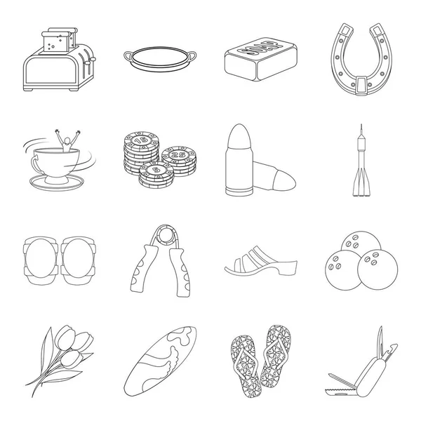 Cocina, deportes, limpieza y otro icono de la web en style.game esquema, playa, iconos de la religión en la colección de conjuntos . — Vector de stock