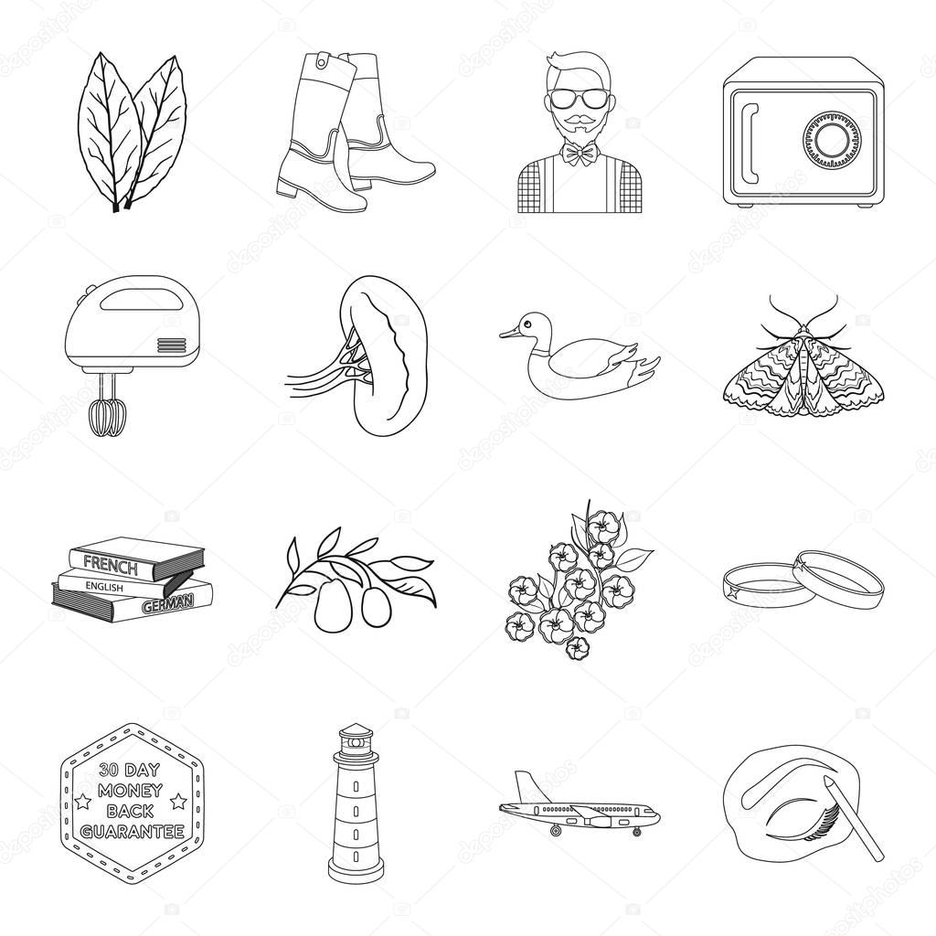 Cooking, medicine, education and other  icon in outline style.glow, travel, finance icons in set collection.