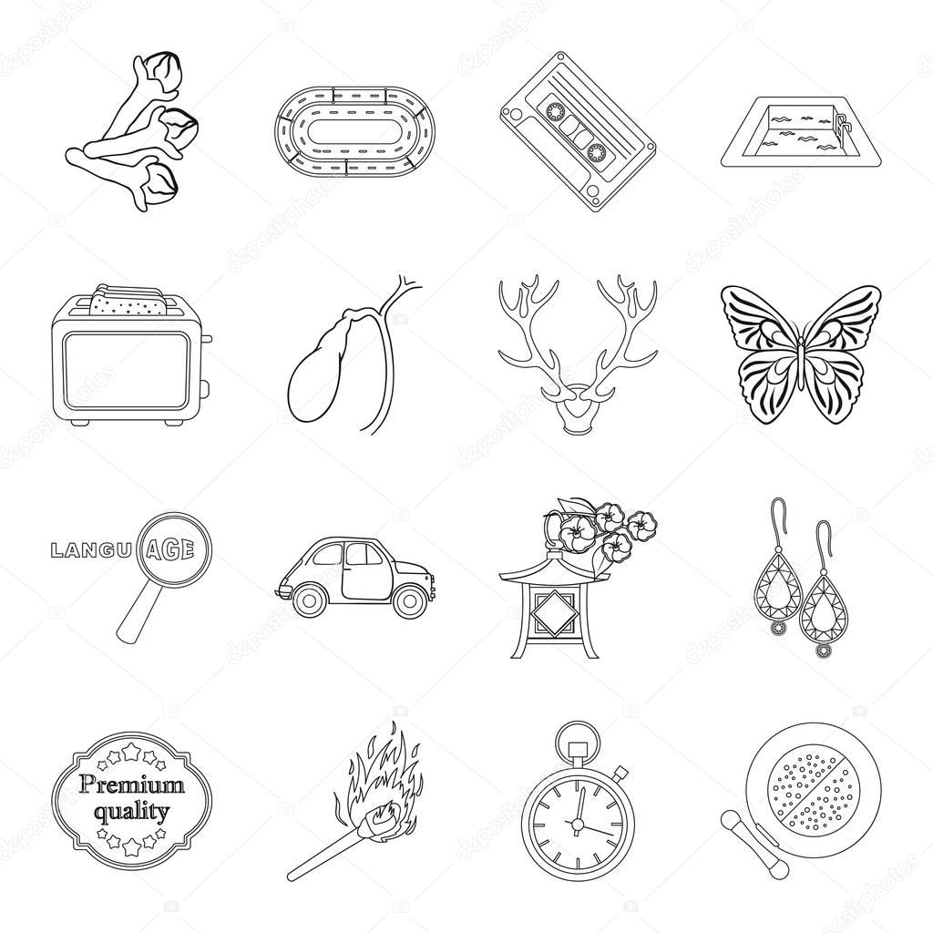 Cosmetics, travel, cooking and other  icon in outline style.sport, hunting, lighting icons in set collection.