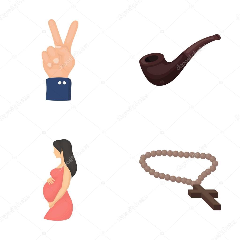 Accessories, business, medicine and other  icon in cartoon style., gynecology, cross, rosary icons in set collection