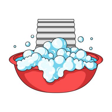 Yıkama kase. Kuru Temizleme tek kutsal kişilerin resmi içinde karikatür tarzı vektör simge stok çizim web.
