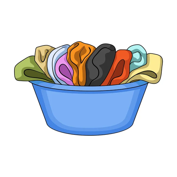 Uma tigela com roupa suja. Limpar a seco único ícone no desenho animado estilo vetor símbolo estoque ilustração web . —  Vetores de Stock