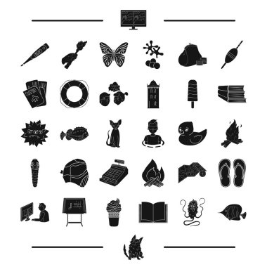 Hayvan, cins, paintball ve diğer web simge siyah stil içinde. seyahat, eğitim simgeler kümesi koleksiyonu.