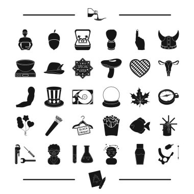 Vücut, vücut ve diğer web simge siyah stil içinde. Gıda, bilgisayar, küme koleksiyon aracı simgeleri.