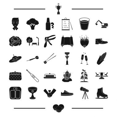 tatlı, kadın hastalıkları, sebze ve diğer web simge siyah stil içinde. Eğlence, maden, madencilik simgeler kümesi koleksiyonundaki.