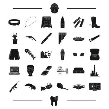 mimari, aracı ve diğer web simge siyah stil içinde. Silah, çöp, diş hekimliği simgeler kümesi koleksiyonu.