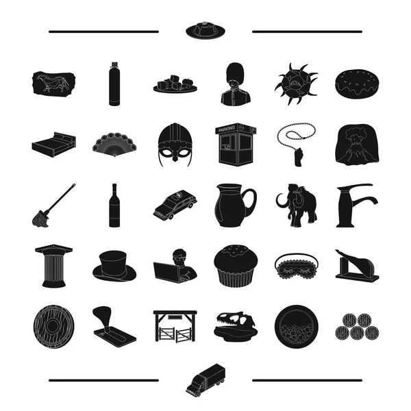 Inghilterra, antichità, alcol e altre icone web in stile nero.pulizia, viaggi, icone America nella collezione set . — Vettoriale Stock
