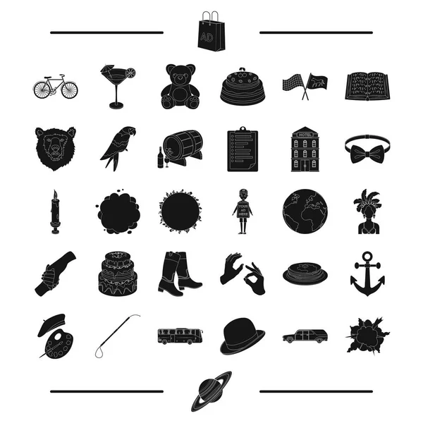 Voyage, vacances, nourriture et autres icônes web dans le style noir. animaux, publicité, icônes rituelles dans la collection de set . — Image vectorielle