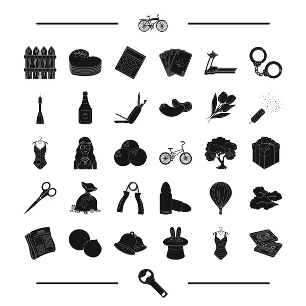 Pub, food, sport and other web icon in black style.equipment, crime, party icons in set collection. — Stock Vector