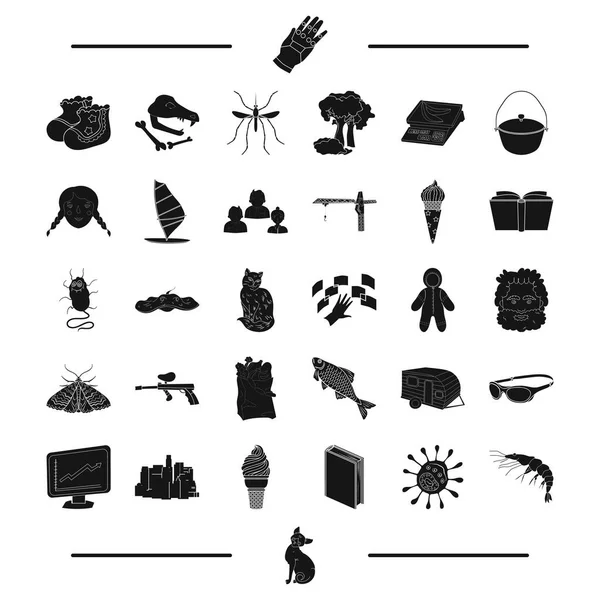 Hayvan, paintball, böcek ve diğer web simge siyah style.building rekreasyon, seyahat, eğitim simgeler kümesi koleksiyonu.