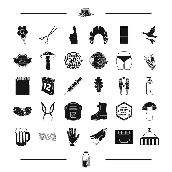 Medicina, gay, equipamentos e outro ícone da web em estilo preto. ferramenta, computador, ícones de sapatos na coleção de conjuntos . — Vetor de Stock
