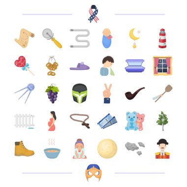 Amerika, pizza, sıhhi tesisat ve diğer web simgesi karikatür tarzı. Gıda, bakım, seyahat küme koleksiyon simgeler.