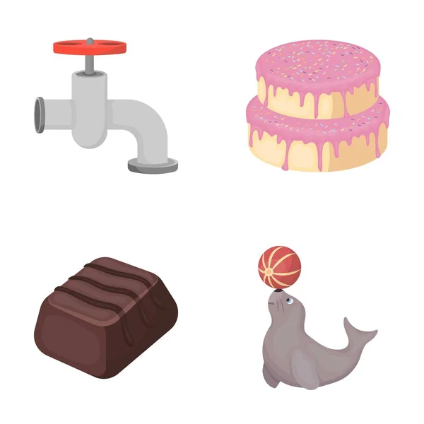 Plomberie, nourriture et autres icônes web dans la cuisine de style dessin animé, icônes de cirque dans la collection set . — Image vectorielle