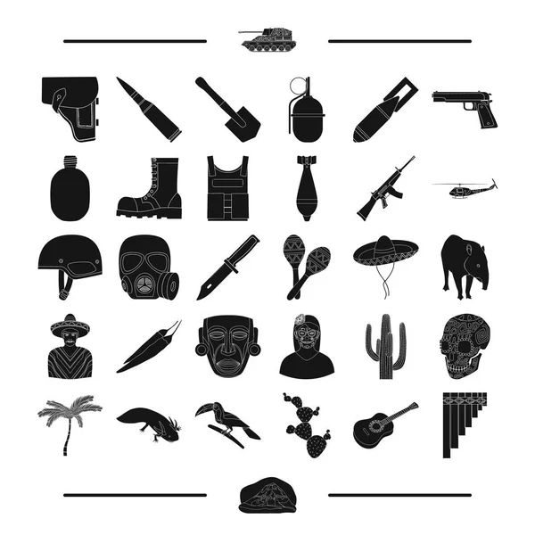 Turismo, animali, natura e altre icone web in stile nero.macchinari, armi, esercito, icone in collezione set . — Vettoriale Stock