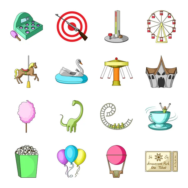 Carousel, çekim aralığı, slaytlar, pamuk ve diğer öznitelikleri. Eğlence Parkı toplama simgeler karikatür tarzı vektör simge stok çizim web içinde ayarla..