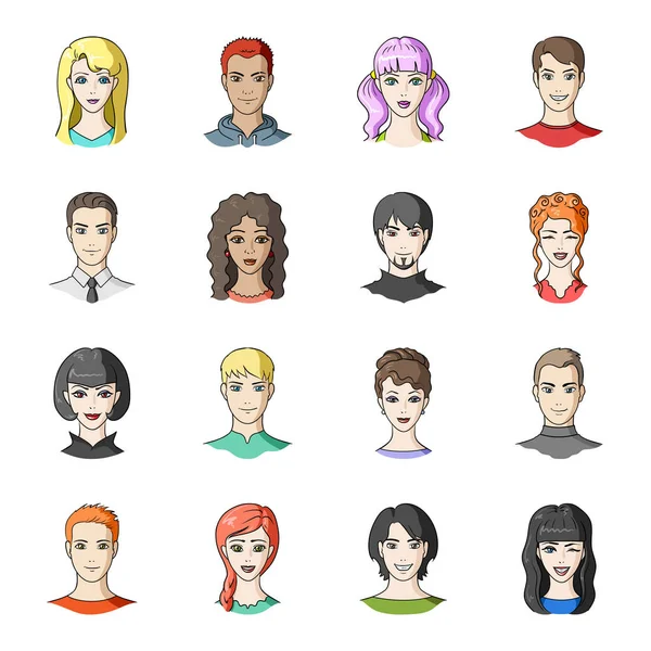 Set van verschillende avatars meisjes en mannen. Avatar en gezicht pictogram in set collectie op cartoon stijl vector symbool stock illustratie. — Stockvector