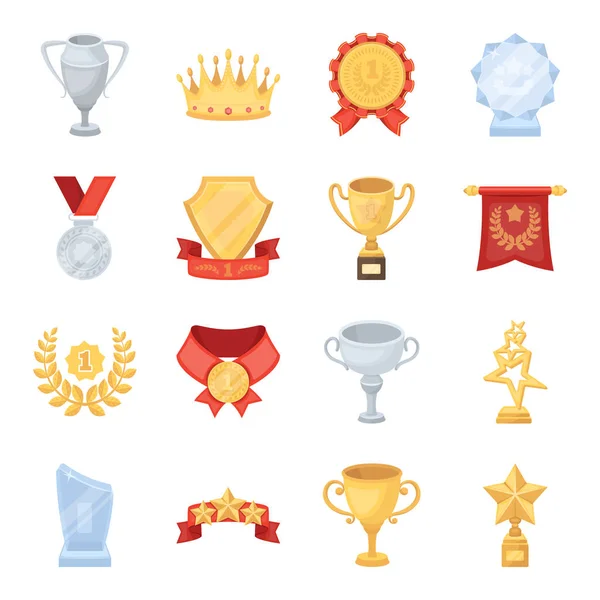 Coupe, médaille, fanion et autres éléments. Prix et trophées ensemble icônes de la collection dans le style de dessin animé vectoriel symbole illustration web . — Image vectorielle