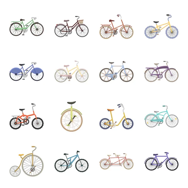 自転車のさまざまなモデル。異なる自転車漫画スタイルのベクトル シンボル ストック イラスト web でコレクションのアイコンを設定. — ストックベクタ